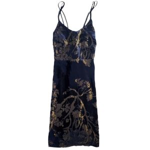 NWT Blue Velvet and Gold Forest Mini Dress